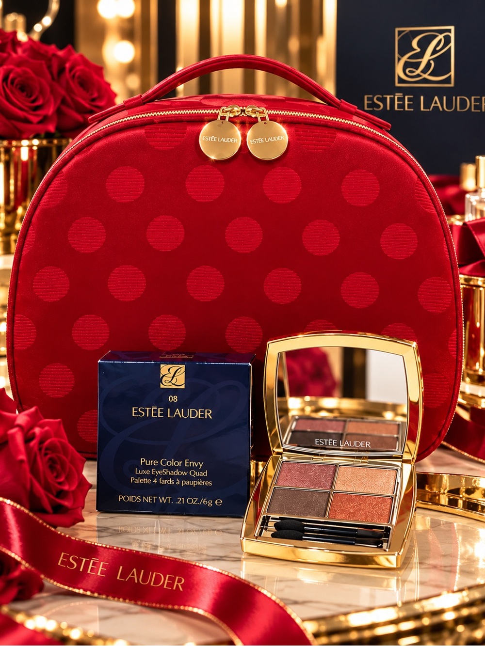 Estée Lauder Pure Color, Quad Eyeshadow, Natural Wth Estée Red Travel Case! 🪭👠💋